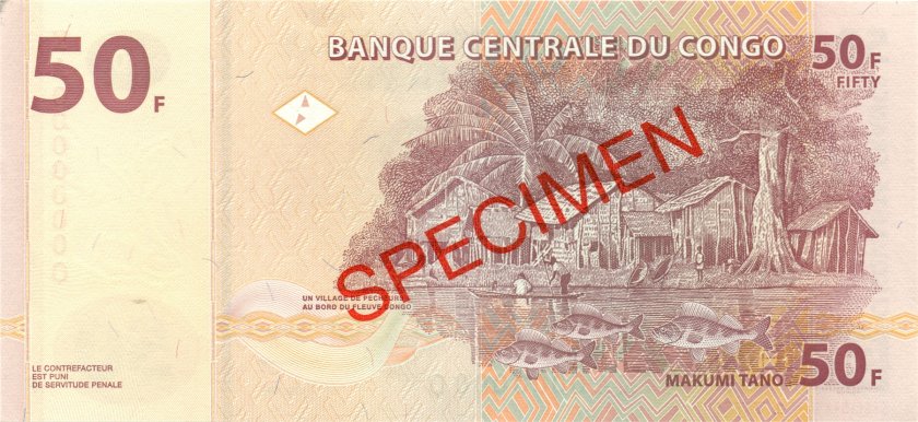 Congo Democratic Republic P97s SPECIMEN 50 Francs 2007 UNC