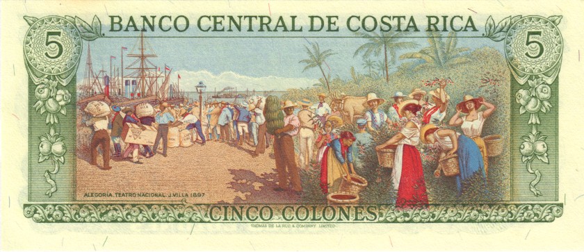 Costa Rica P236d 5 Colones 1986 UNC