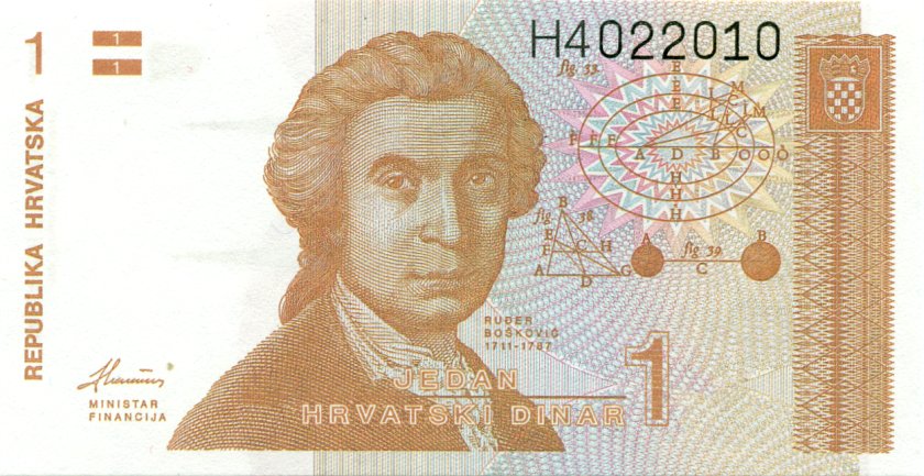 Croatia P16 1 Croatian Dinar 1991 UNC