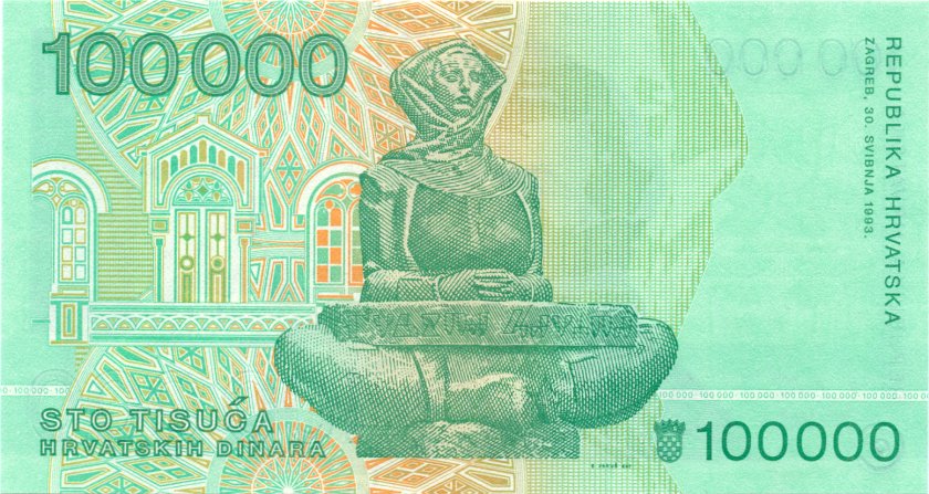 Croatia P27 100.000 Croatian Dinars 1993 UNC