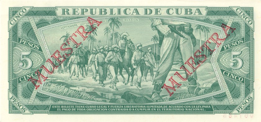 Cuba P103ds SPECIMEN 5 Pesos 1988