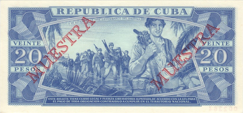 Cuba P105ds SPECIMEN 20 Pesos 1987 UNC