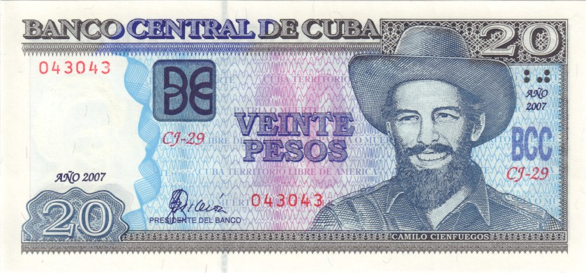 Cuba P122d 043043 20 Pesos 2007 UNC