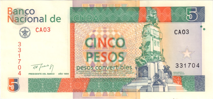 Cuba P-FX39 5 Pesos 1994 UNC