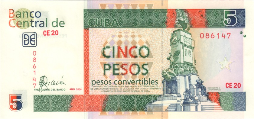 Cuba P-FX48 5 Pesos 2008 UNC