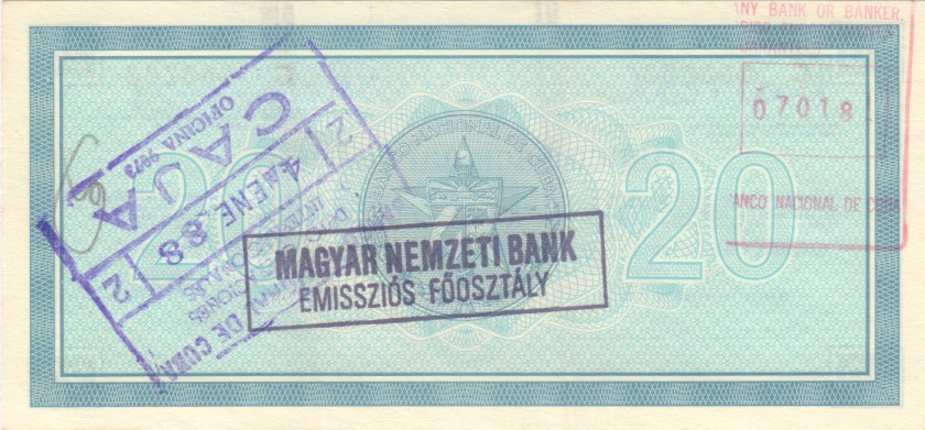 Cuba PNL 20 Pesos Traveller's cheque 1987