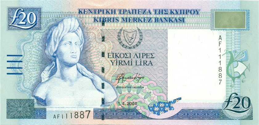 Cyprus P63c 20 Pounds / Lires 2004 UNC