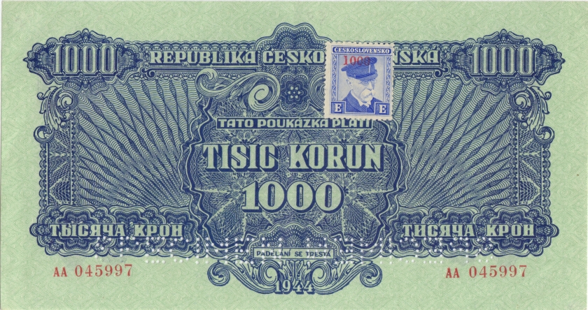 Czechoslovakia P57s SPECIMEN 1.000 Czechoslovak Korun 1944 AU