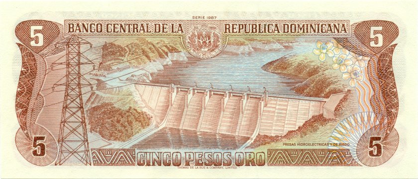 Dominican Republic P118c 5 Pesos Oro 1987 UNC