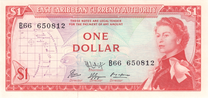 Eastern Caribbean States P13f(1) 1 Dollar 1965 UNC