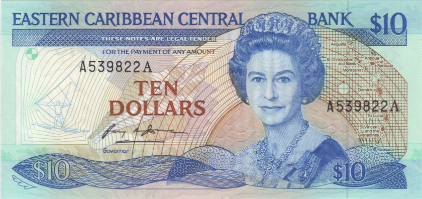 Eastern Caribbean States P23a1 10 Dollars 1985 UNC