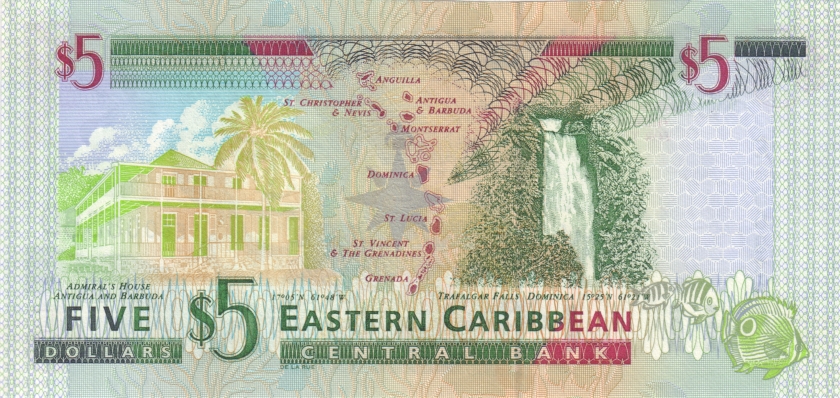 Eastern Caribbean States P37d 5 Dollars 2000 UNC
