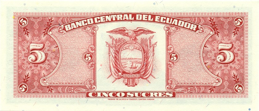 Ecuador P113d 5 Sucres Serie IE 1988 UNC