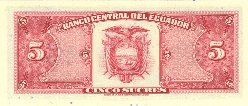 Ecuador P113d 5 Sucres Serie IC 1988 UNC