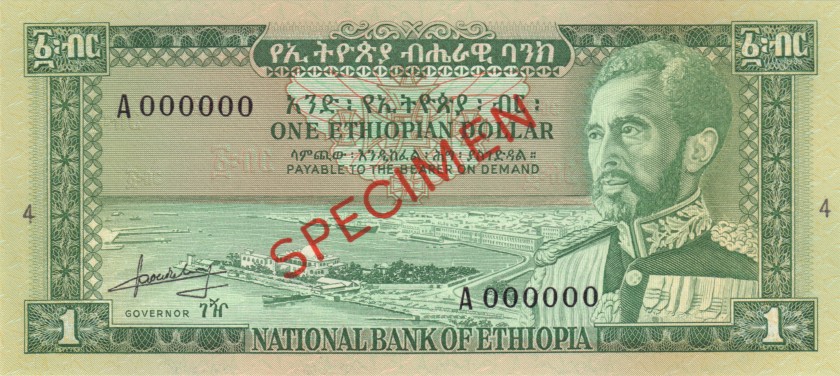 Ethiopia P25s SPECIMEN 1 Dollar 1966 UNC