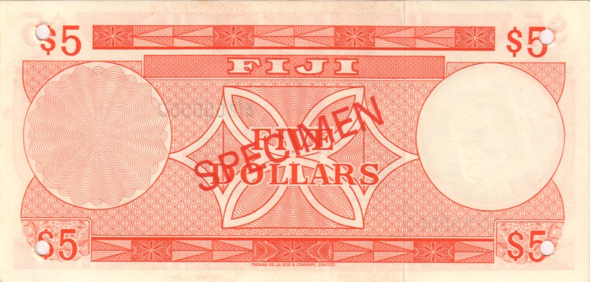 Fiji P73bs SPECIMEN 5 Dollars 1974 UNC