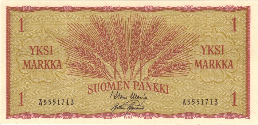 Finland P98a(1) 1 Finnish Markka 1963 UNC