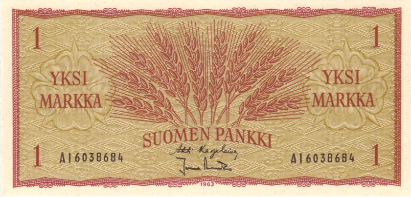 Finland P98a(24) 1 Finnish Markka 1963 UNC