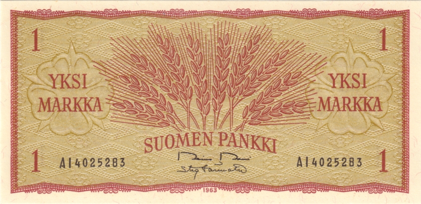 Finland P98a(28) 1 Finnish Markka 1963 UNC