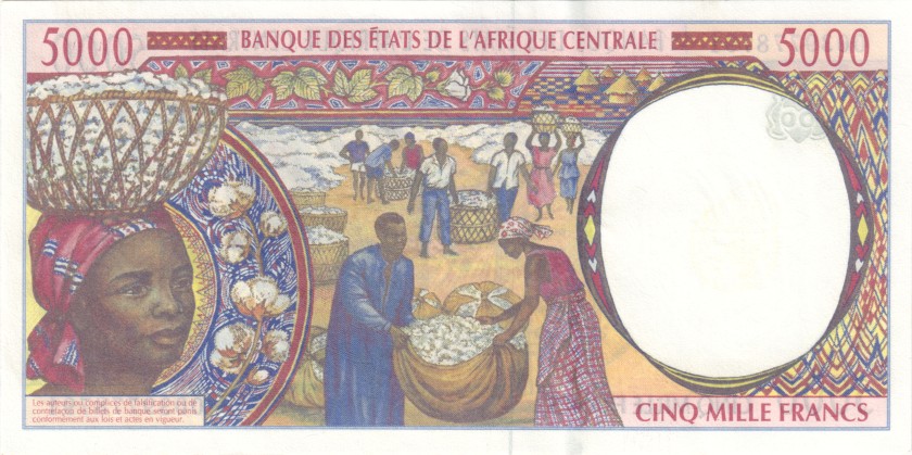 Central African States Gabon P404Lf 5.000 Francs 2000 UNC-