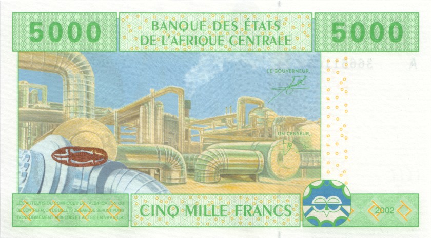 Central African States Gabon P409A(2) 5.000 Francs 2002 UNC
