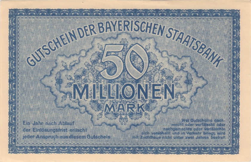 Germany Bavaria Bayerische Staatsbank 50.000.000 Mark 1923 AU