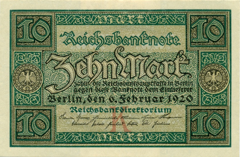 Germany P67a 10 Mark 1920 AU