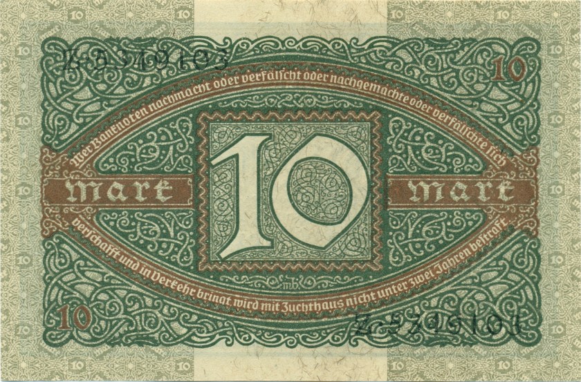 Germany P67a 10 Mark 1920 AU
