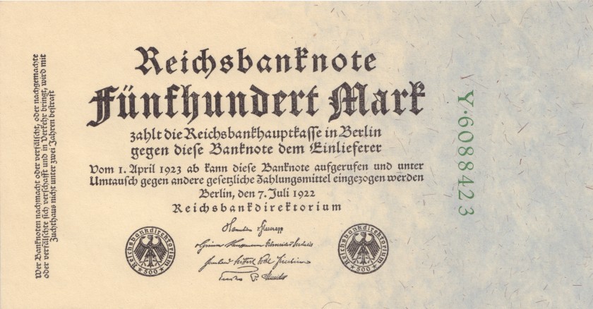 Germany P74b 500 Mark 1922 AU-UNC