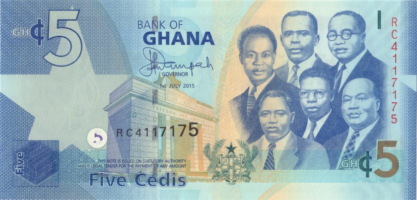 Ghana P38f 5 Cedis 2015 UNC