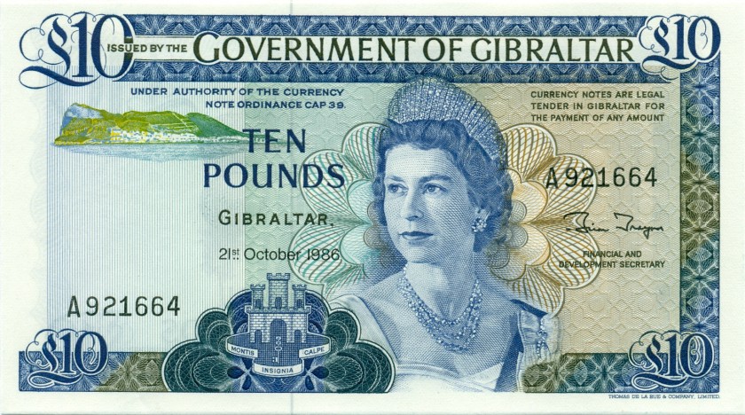 Gibraltar P22b 10 Pounds 1986 UNC