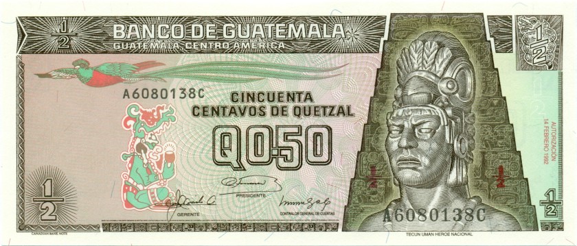 Guatemala P72b 50 Centavos de Quetzal 1992 UNC