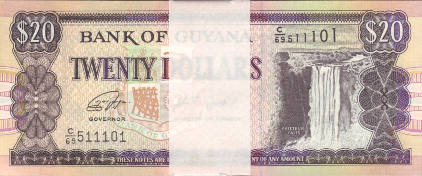 Guyana P30g 20 Dollars Bundle 100 pcs 2018 UNC