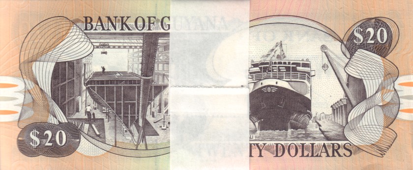 Guyana P30g 20 Dollars Bundle 100 pcs 2018 UNC
