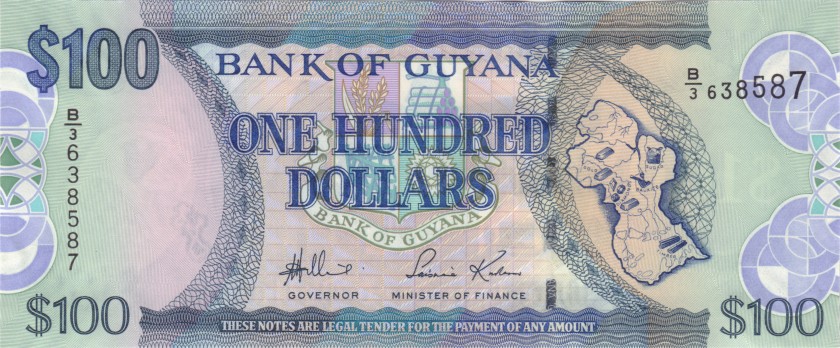 Guyana P36a 100 Dollars 2005 UNC