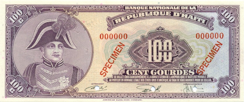 Haiti P214s SPECIMEN 100 Haitian Gourdes 1979 UNC