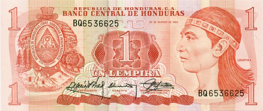 Honduras P68c 1 Lempira 1989 UNC