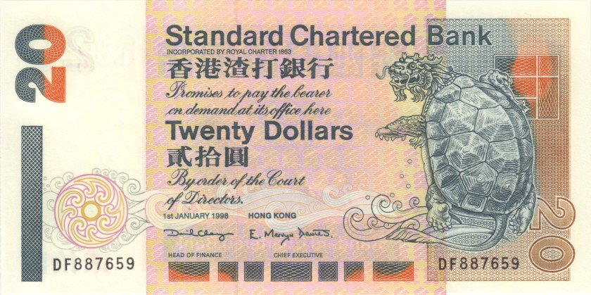 Hong Kong P285c 20 Hong Kong Dollars 1998 UNC