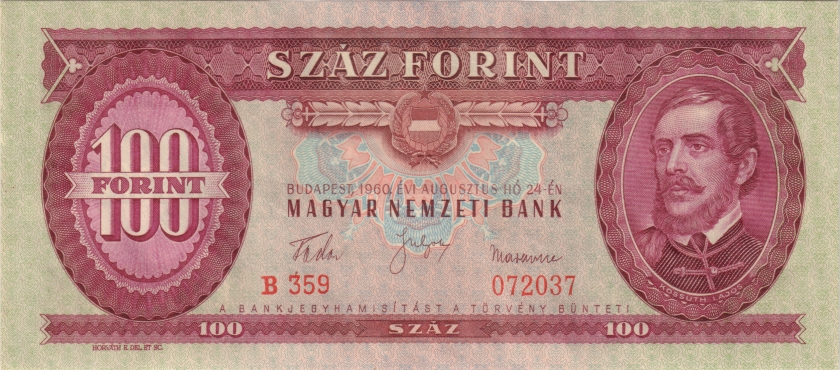 Hungary P171b 100 Forint 1960 UNC