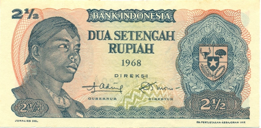 Indonesia P103 2½ Rupiah 1968 UNC