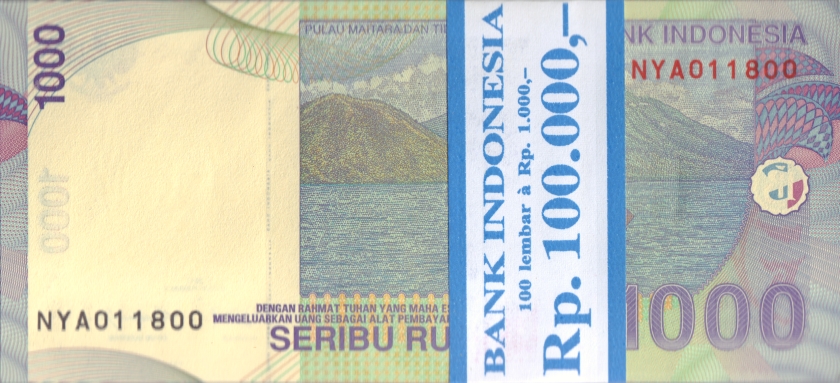 Indonesia P141k 1.000 Rupiah Bundle 100 pcs 2000/2011 UNC