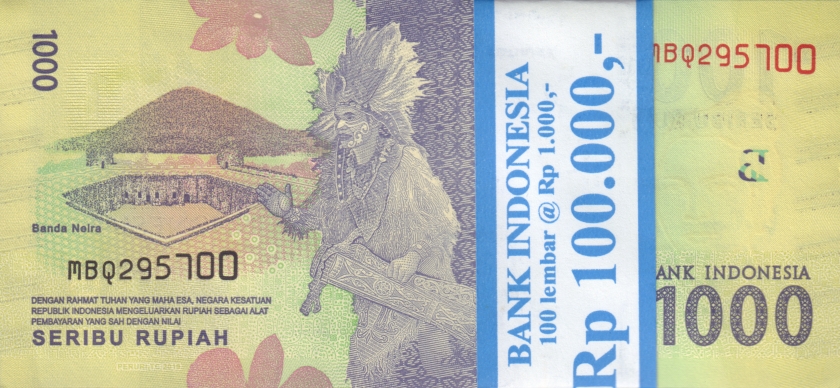 Indonesia P154d 1.000 Rupiah Bundle 100 pcs 2016/2019 UNC