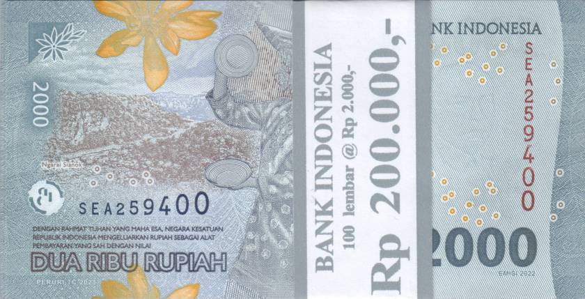 Indonesia P-W163 2.000 Rupiah Bundle 100 pcs 2023 UNC