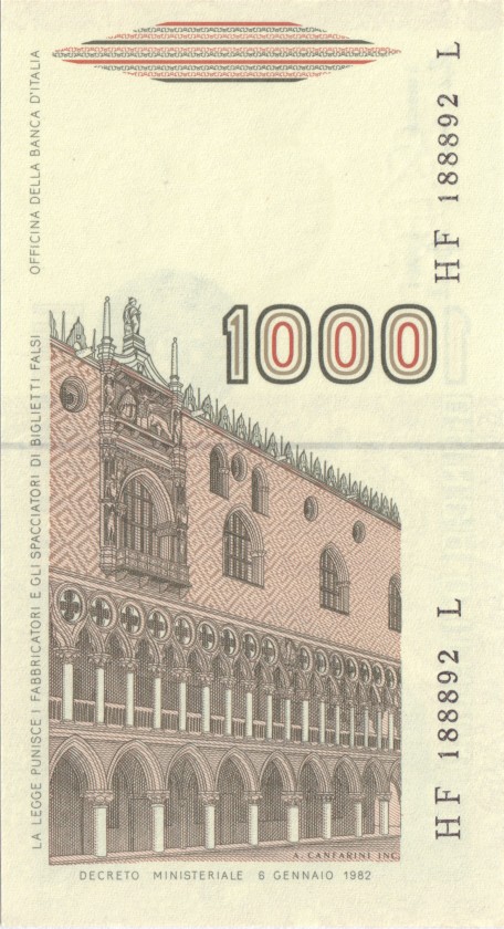 Italy P109b 1.000 Lire 06.01.1982 UNC