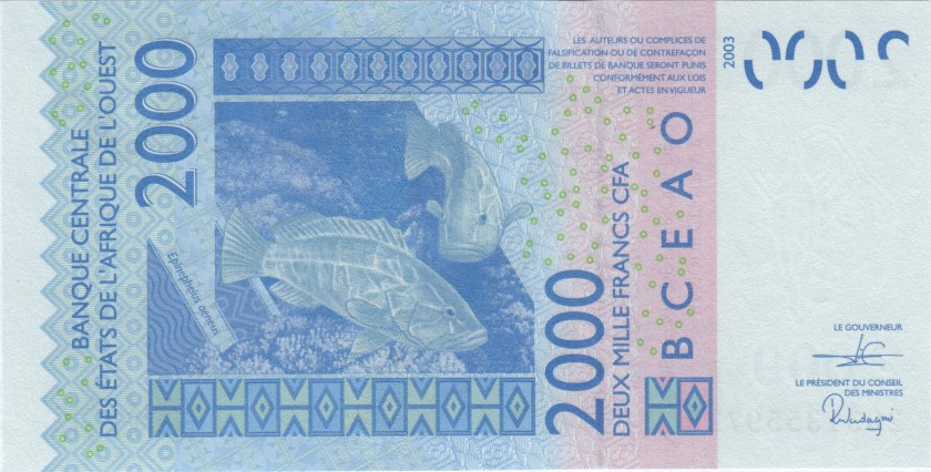West African States Ivory Coast P116At 2.000 Francs 2020 UNC