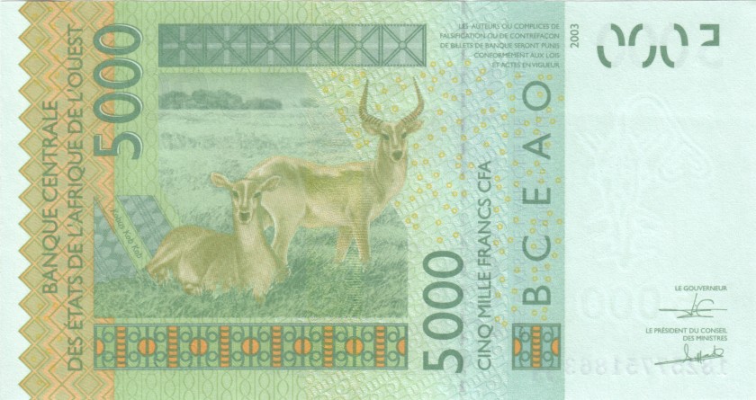 West African States Ivory Coast P117Ar 5.000 Francs 2018 UNC