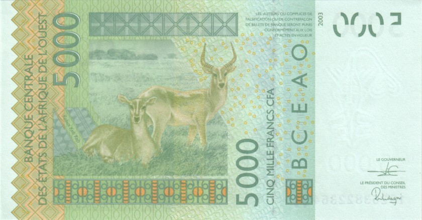 Vakarų Afrikos ekonominė bendrija Dramblio Kaulo Krantas P117Ar 5.000 Frankų 201
