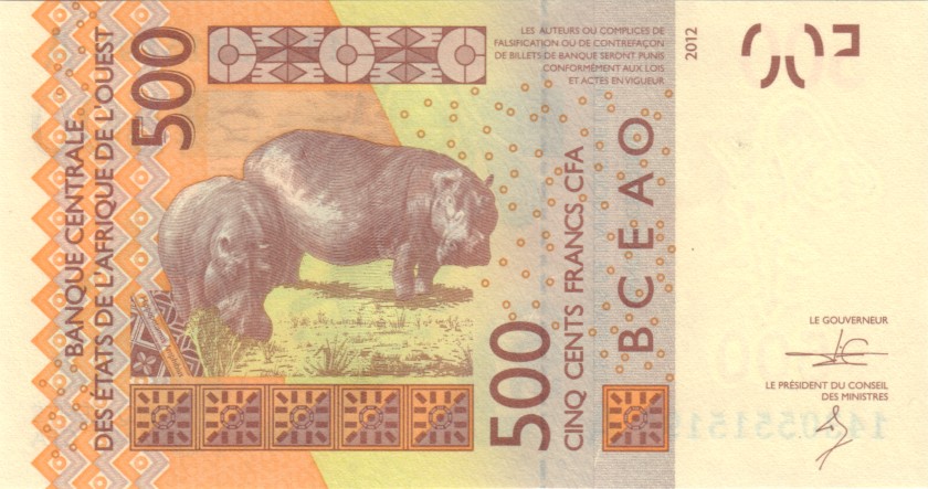 West African States Ivory Coast P119Ac 500 Francs 2014 UNC