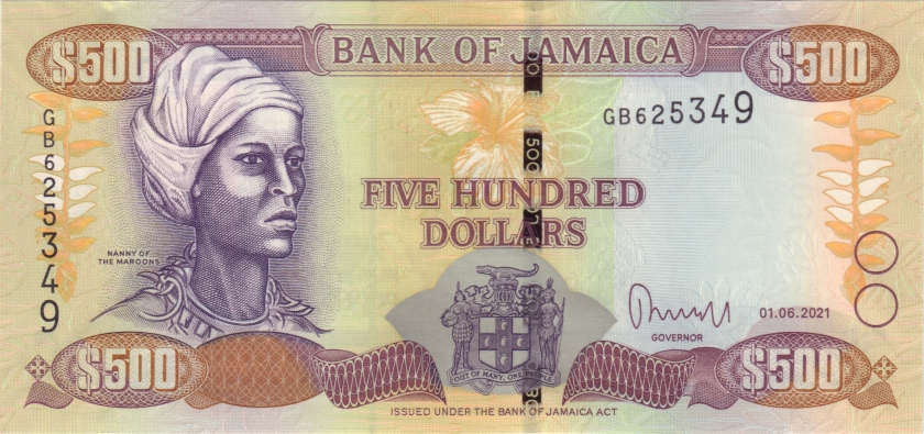 Jamaica P85o 500 Dollars 2021 UNC