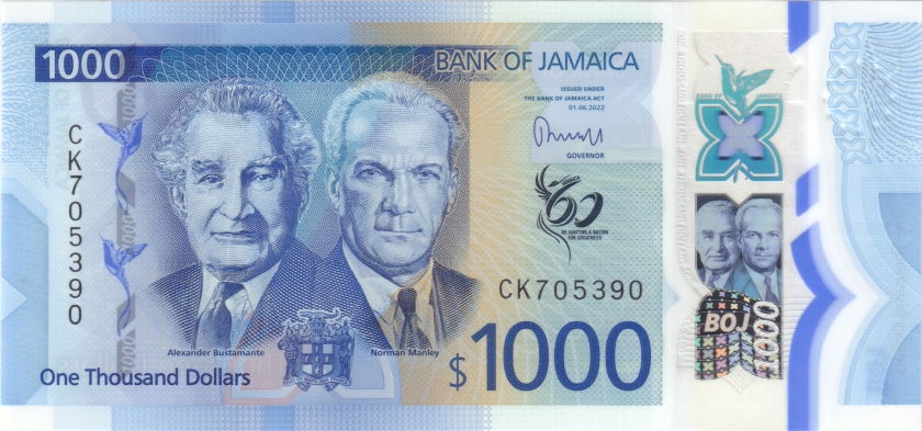 Jamaica P-W99 1.000 Dollars 2022 UNC